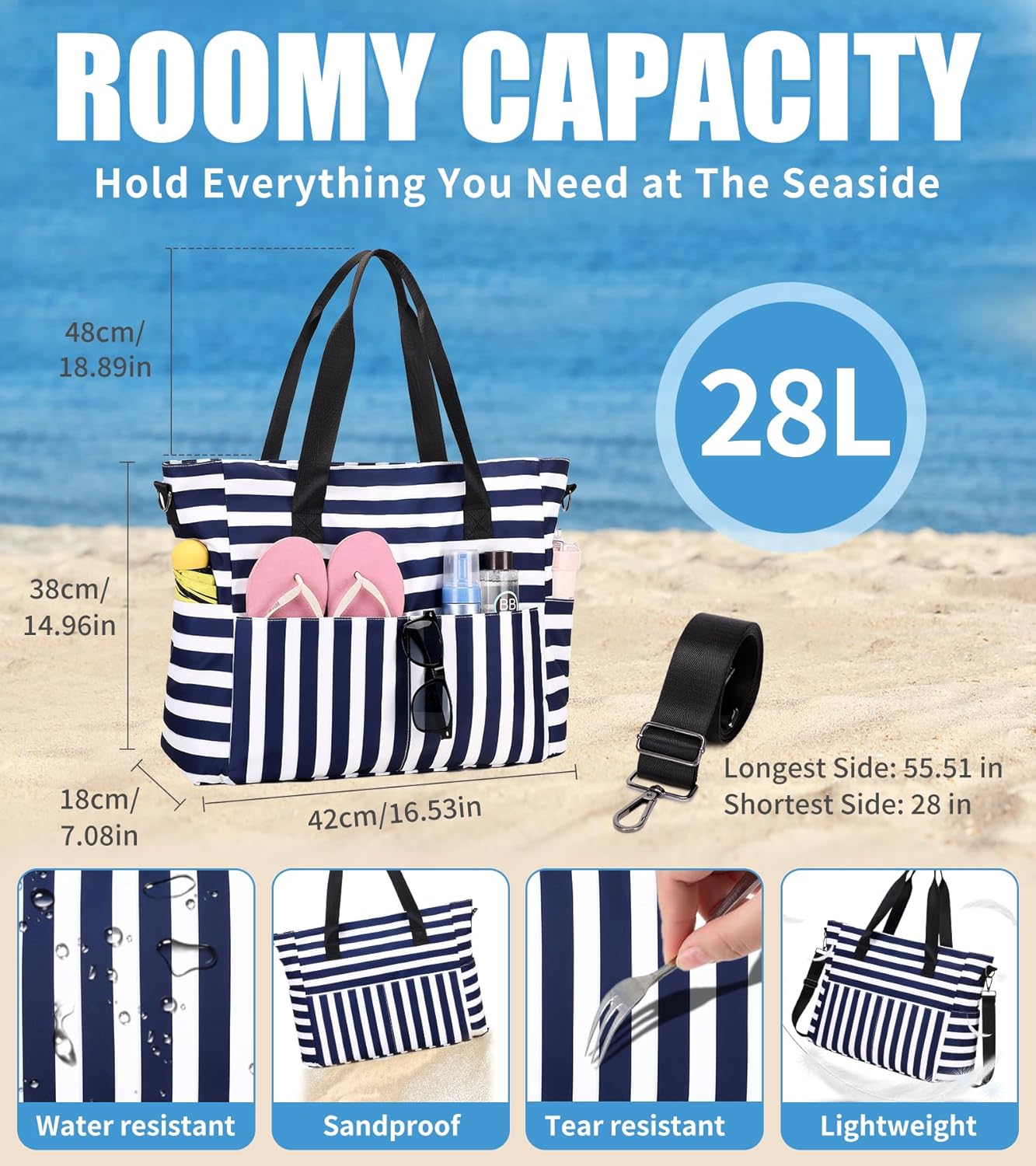 Large Waterproof Beach Bag wit – Women Bags Large recenzja i cena